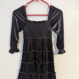 Crown & Ivy girls smocked grey velvet dress size 5-6x S